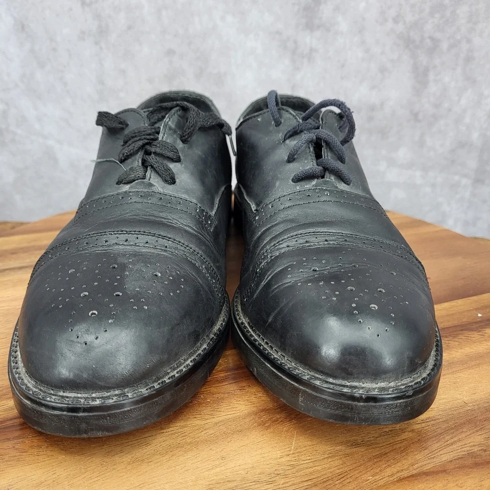Father And‎ Son Oxford Shoes Mens 10 Black Leather Cap Toe Brogue Dress Shoes